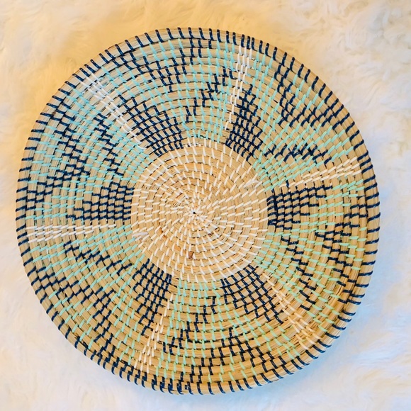 None Accents Blue Seagrass Disc Wall Decor Weaved Basket Decor